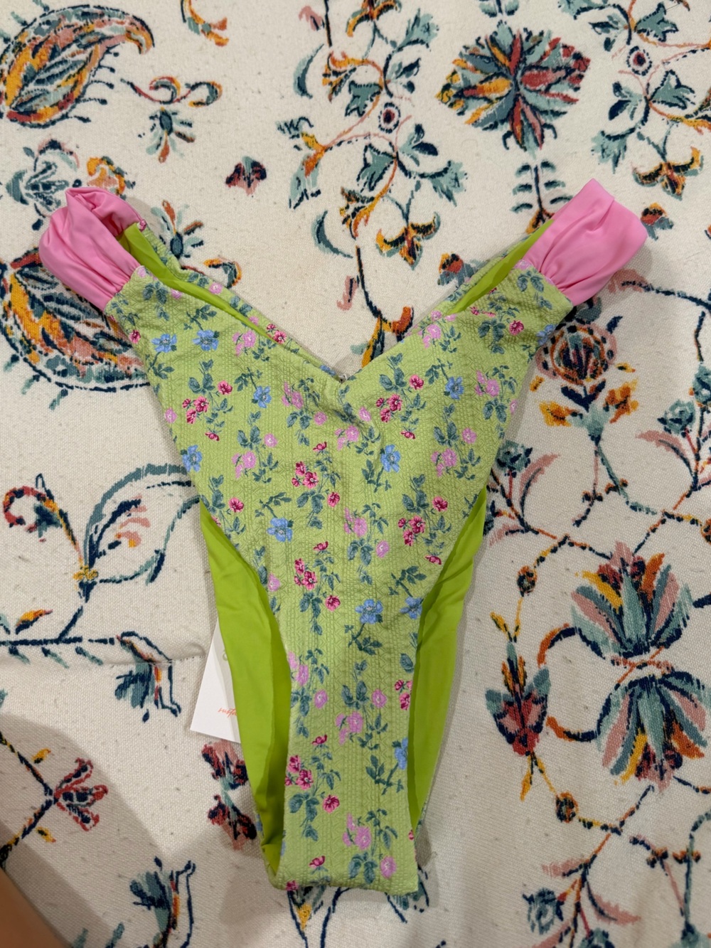 Dippin' Daisy's Lime Green Floral One-Piece with Pink and Blue Blossoms